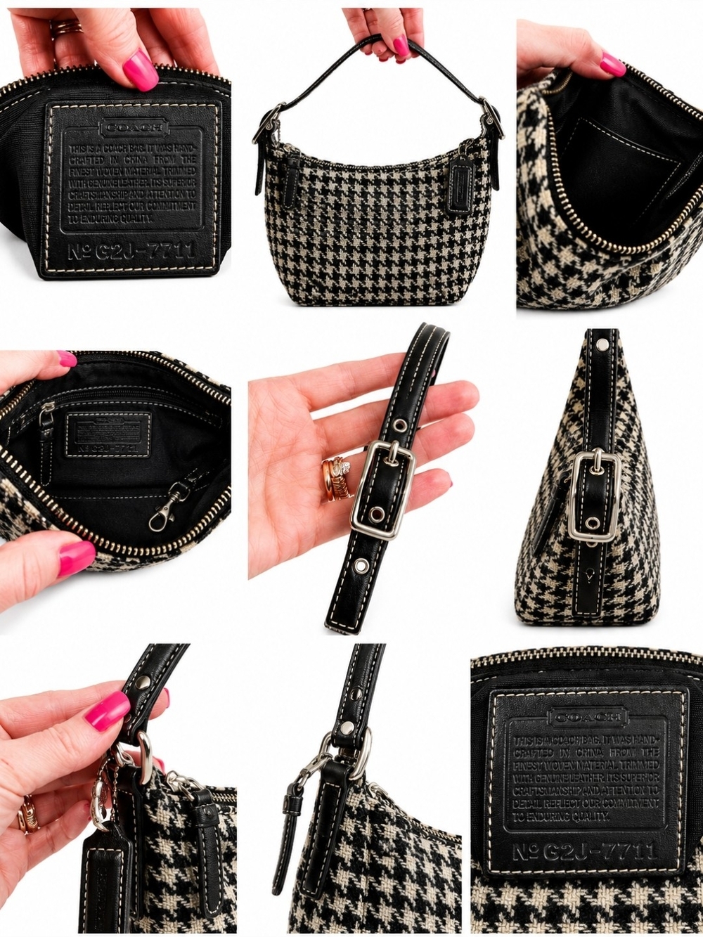 COACH Vintage Black & Cream Houndstooth Mini Hobo Bag - Picture 9 of 12